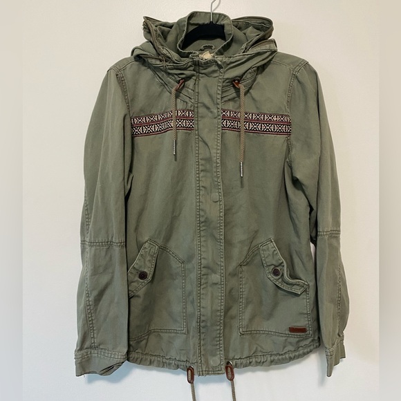 Roxy Military Green Zip Up Jacket with detailing - Picture 1 of 5